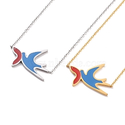 Colorful Enamel Swallow and Fish Pendant Necklace, 304 Stainless Steel Jewelry for Women, Mixed Color, 18.82 inch(47.8cm)(NJEW-G019-01)