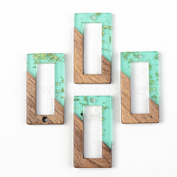 Transparent Resin & Walnut Wood Pendants, with Gold Foil, Rectangle, Pale Turquoise, 28x15x3mm, Hole: 2mm(RESI-S389-057B-B02)