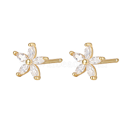Cubic Zirconia Flower Stud Earrings, Golden 925 Sterling Silver Post Earrings, Clear, 7.2mm(FY1254-4)