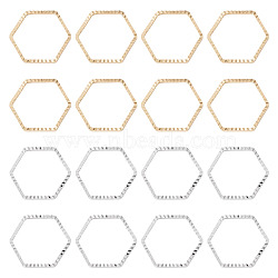 24Pcs 2 Colors Brass Linking Rings, Long-Lasting Plated, Cadmium Free & Lead Free, Hexagon, Golden & Silver, 12x13.5x1mm, Inner Diameter: 10.5x12mm, 12pcs/color(KK-TA0003-08)