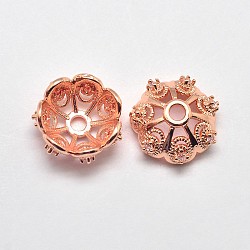 CZ Brass Micro Pave Cubic Zirconia Flower Bead Caps, Fancy Bead Caps, Cadmium Free & Nickel Free & Lead Free, Real Rose Gold Plated, 8x3mm, Hole: 1mm(ZIRC-L003-8mm-01RG)