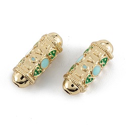 Real 18K Gold Plated Brass Tube Beads, with Enamel, Oval with Word Love, Light Sky Blue, 21x8x7.5mm, Hole: 2mm(KK-A155-23G-B)