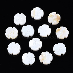 Natural Freshwater Shell Beads, Flower, Seashell Color, 13.5x13.5x4mm, Hole: 0.8mm(SHEL-T018-27)