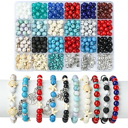 DIY Natural Lava Rock & Synthetic Turquoise Beads & Glass Jewelry Making Findings Kits, Mixed Color, 6~20x6~17x0.8~9mm, Hole: 0.8~4.4mm(DIY-YW0011-04)