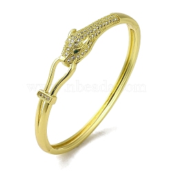 Brass Pave Clear & Green Cubic Zirconia Leopard Hinged Bangle for Women, Real 18K Gold Plated, Inner Diameter: 1-7/8x2-1/4 inch(4.75x5.86cm)(BJEW-K246-21C-G)