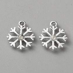 Alloy Rhinestone Pendants, Snowflake, Silver, 20.5x17x3.5mm, Hole: 2.1mm(FIND-WH0521-74H-S)