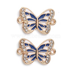 Alloy Enamel Connector Charms, Butterfly Links with Crystal Rhinestone, Light Gold, Cadmium Free & Nickel Free & Lead Free, Blue, 21x13x1.7mm, Hole: 1.6mm(ENAM-I054-05E)