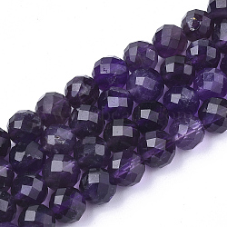Natural Amethyst Beads Strands, Faceted, Round, 5.5~6x6mm, Hole: 1mm, about 32pcs/strand, 7.48 inch(X-G-S345-6mm-010)