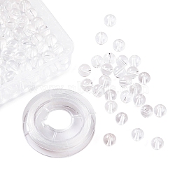 100Pcs 8mm Natural Grade AA Quartz Crystal Round Beads, with 10m Elastic Crystal Thread, for DIY Stretch Bracelets Making Kits, 8mm, Hole: 1.2mm(DIY-LS0002-36)