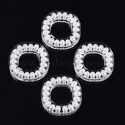 Transparent Acrylic Linking Rings, with ABS Plastic Imitation Pearl, Ring, White, 29x29x7mm, Inner Diameter: 15mm(TACR-R146-004)