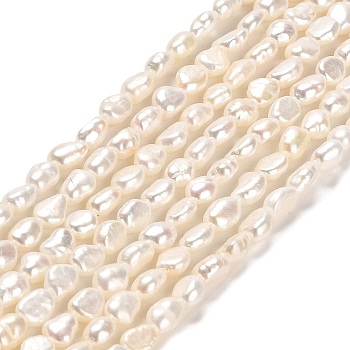 Natural Cultured Freshwater Pearl Beads Strands, Two Sides Polished, Grade 6A+, Linen, 5~6x3.5~4x3.8~4.2mm, Hole: 0.5mm, about 65pcs/strand, 14.17''~14.37''(36~36.5cm)