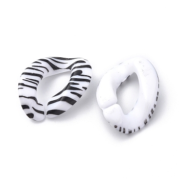 Acrylic Linking Rings, Quick Link Connector, for Curb Chain Making, Twisted Oval, White & Black, Zebra Pattern, 17x23x5.5mm