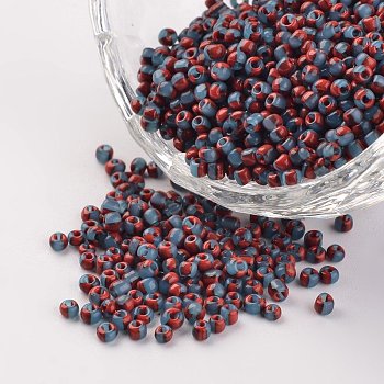12/0 Opaque Colours Seep Glass Beads, Round Seed Beads, FireBrick, 1.5~2x2mm, Hole: 0.5mm, about 22500pcs/450g