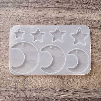 DIY Pendant Silicone Molds, Resin Casting Molds, for UV Resin, Epoxy Resin Jewelry Making, Moon & Star, 73x117x6mm, Hole: 1.2~2mm, Inner Diameter: 12.5~44.5x15.5~25mm