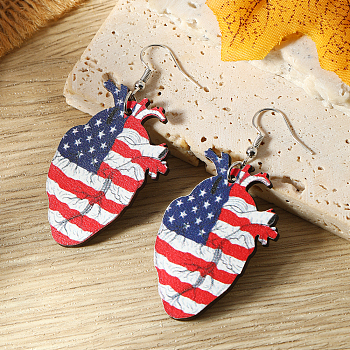 American Flag Independence Day Wood Dangle Earrings and Accessories, Heart