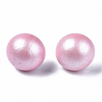 Pearlized Half Round Schima Wood Earrings for Girl Women, Stud Earrings with 316 Surgical Stainless Steel Pins, Pearl Pink, 11x4.5mm, Pin: 0.7mm
