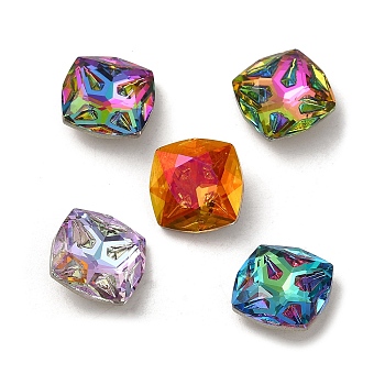 Glass Rhinestone Cabochons, Point Back & Back Plated, Faceted, Square, Mixed Color, 12x12x5mm