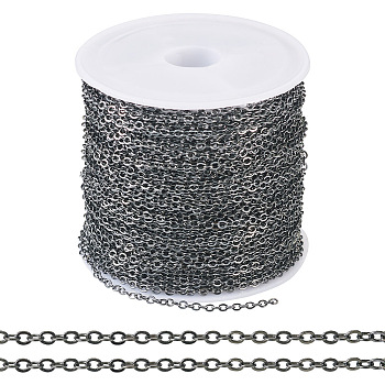 Brass Coated Iron Flat Cable Chains, Soldered, with Spool, Flat Oval, Gunmetal, 2x1.5x0.3mm, about 32.81 Feet(10m)/Roll