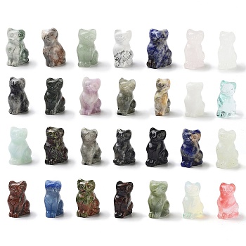 Natural & Synthetic Gemstone Carved Figurines, for Home Office Desktop Decoration, Cat, 10.5~13x16~18x21.5~23.5mm