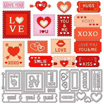 Valentine's Day Stamp Theme Carbon Steel Cutting Dies Stencils, for DIY Scrapbooking, Photo Album, Decorative Embossing Paper Card, Stainless Steel Color, Heart, 119~154x88~90x0.8mm, 2pcs/set