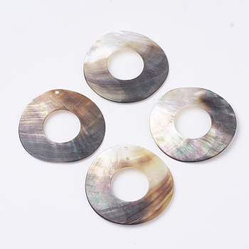 Black Lip Shell Pendants, Donut, 49x2mm, Hole: 1.5mm