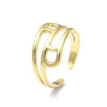 Ion Plating(IP) 304 Stainless Steel Open Cuff Ring, Hollow Wide Band Rings, Real 18K Gold Plated, Inner Diameter: 18mm