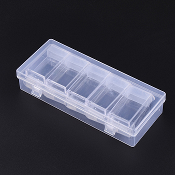 Plastic Bead Containers, Flip Top Bead Storage, For Seed Beads Storage Box, with PP Plastic Packing Box, Rectangle, Clear, 10pcs containers/box, 50x27x12mm, Hole: 9x10mm