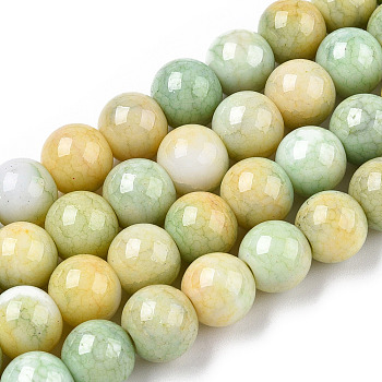 Opaque Crackle Glass Round Beads Strands, Imitation Stones, Round, Pale Goldenrod, 10mm, Hole: 1.5mm, about 80pcs/strand, 30.31~31.10 inch(77~79cm)