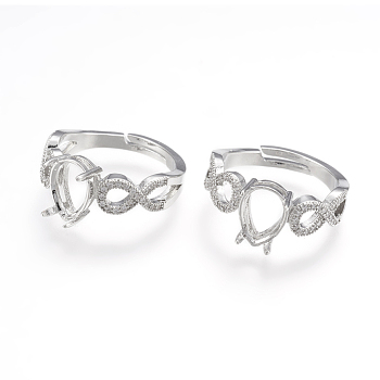 Brass Finger Ring Components, 4 Claw Prong Ring Settings, with Cubic Zirconia, Size 6, Platinum, Tray: 7.5x5mm, 16.5mm