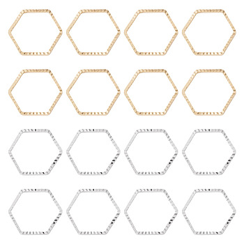 24Pcs 2 Colors Brass Linking Rings, Long-Lasting Plated, Cadmium Free & Lead Free, Hexagon, Golden & Silver, 12x13.5x1mm, Inner Diameter: 10.5x12mm, 12pcs/color