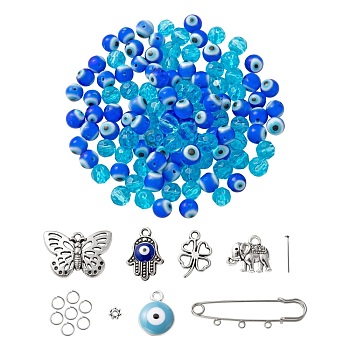 DIY Jewelry Making Set Kits, Including Lampwork Evil Eye & Glass Beads, Alloy Spacer Beads, Alloy & Alloy Enamel Pendants, Iron Jump Rings & Pins & Brooch Findings, Platinum, Beads: about 114pcs/set