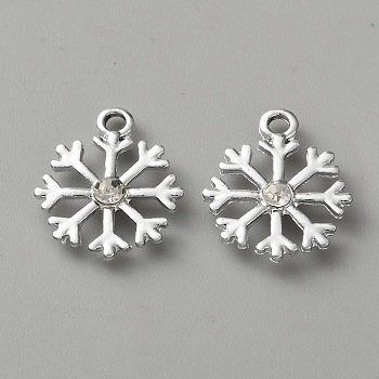 Alloy Rhinestone Pendants, Snowflake, Silver, 20.5x17x3.5mm, Hole: 2.1mm