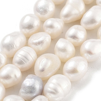 Natural Cultured Freshwater Pearl Beads Strands, Two Sides Polished, Grade 3A, Floral White, 8~9mm, Hole: 0.5mm, about 19pcs/strand, 6.89''(17.5cm)