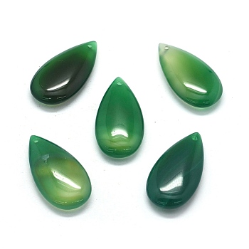 Natural Agate Pendants, Teardrop, 34x18x7.5mm, Hole: 1.6mm