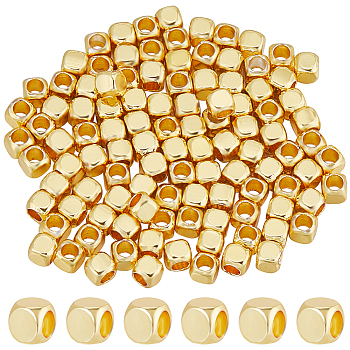 Brass Beads, Cube, Real 18K Gold Plated, 2.5x2.5x2.5mm, Hole: 1.4mm, 200pcs/box
