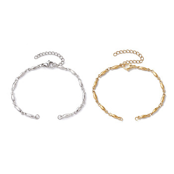 2Pcs 2 Colors 304 Stainless Steel Bar Link Chain Bracelet Making, Golden & Stainless Steel Color, 6-1/2 inch(16.6cm), 1pc/color