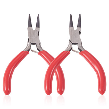 2Pcs 3 Inch Carbon Steel Mini Pliers Round Nose Pliers with Red Handles, Polishing, Stainless Steel Color, 75~80mm