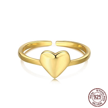 925 Sterling Silver Heart Open Cuff Rings, for Mother's Day, with 925 Stamp, Real 18K Gold Plated, 1.4mm, US Size 7(17.3mm)
