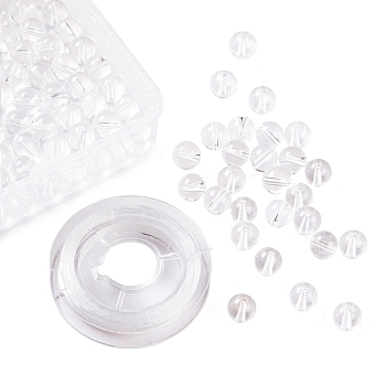 100Pcs 8mm Natural Grade AA Quartz Crystal Round Beads, with 10m Elastic Crystal Thread, for DIY Stretch Bracelets Making Kits, 8mm, Hole: 1.2mm