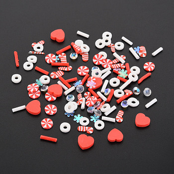 Handmade Polymer Clay Cabochons, Fashion Nail Art Decoration Accessories, with Acrylic Rhinestone, Mixed Shapes, Red, 4~10x1.5~10x0.5~3.5mm