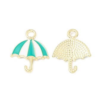 Alloy Enamel Pendants, Umbrella Charm, Golden, Light Sea Green, 19.5x15x2mm, Hole: 2.2mm