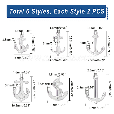 Unicraftale 12Pcs 6 Style Stainless Steel Pendants(STAS-UN0037-79)-3