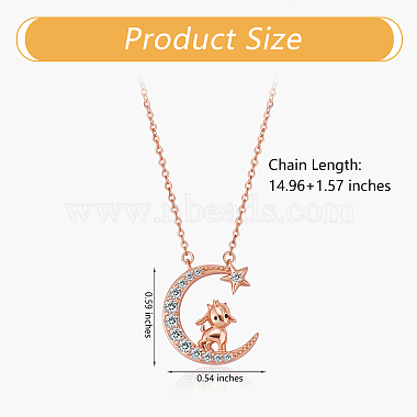 Chinese Zodiac Necklace Sheep Necklace 925 Sterling Silver Rose Gold Lamb on the Moon Pendant Charm Necklace Zircon Moon and Star Necklace Cute Animal Jewelry Gifts for Wome(JN1090H)-2