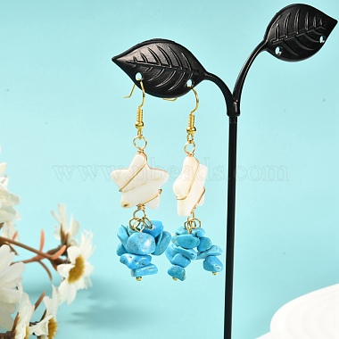 Star with Cluster Chip Beads Long Dangle Earrings(EJEW-JE04686-01)-2