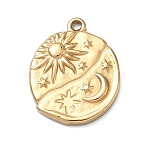304 Stainless Steel Pendants, Flat Round with Sun Moon Star Charm, Ion Plating(IP), Long-Lasting Plated, Golden, 23.5x18.5x3mm, Hole: 1.6mm(STAS-A142-03G)