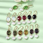 Brass Micro Pave Cubic Zirconia Dangle Earrings, Heart & Oval, with Glass & ABS Plastic Pearl, Rack Plating, Long-Lasting Plated, Cadmium Free & Lead Free, Real 18K Gold Plated, Mixed Color, 57x16~16.5mm(EJEW-G471-10G)