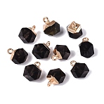 Natural Obsidian Pendants, Polygon Charms, with Golden Tone Brass Loops, 11.5~14x7~9.5x7~9.5mm, Hole: 1.6~1.8mm(G-N359-18G-01)