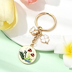 Alloy Enamel Keychain, with Iron Rings, Clover Flower Butterfly, Cornsilk, 83mm(KEYC-YW00175-02)