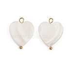 Natural Shell Heart Pendants, with 304 Stainless Steel Loops, Seashell Color, Ion Plating(IP), Real 18K Gold Plated, 19~20.5x15~15.5x2.5~4mm, Hole: 1.5~2.5mm(X1-STAS-D378-34G)