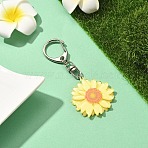 Acrylic Daisy Pendant Decoration, with Alloy Keychain Clasp, Yellow, 91mm(HJEW-YW00028-04)